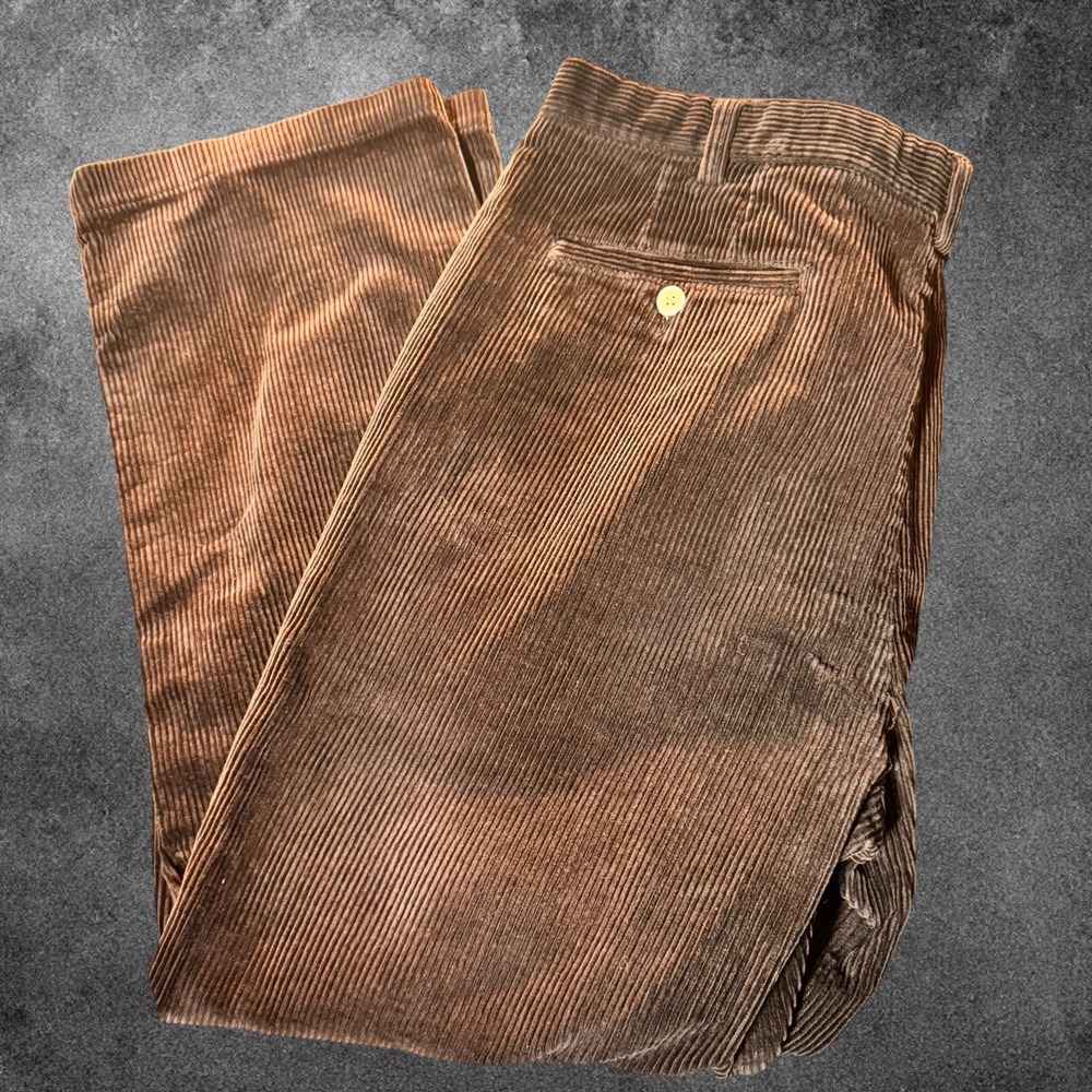 Savane Mens Corduroy Pants 40x30 Brown Wide Wale Pleated Vintage Relaxed Fit